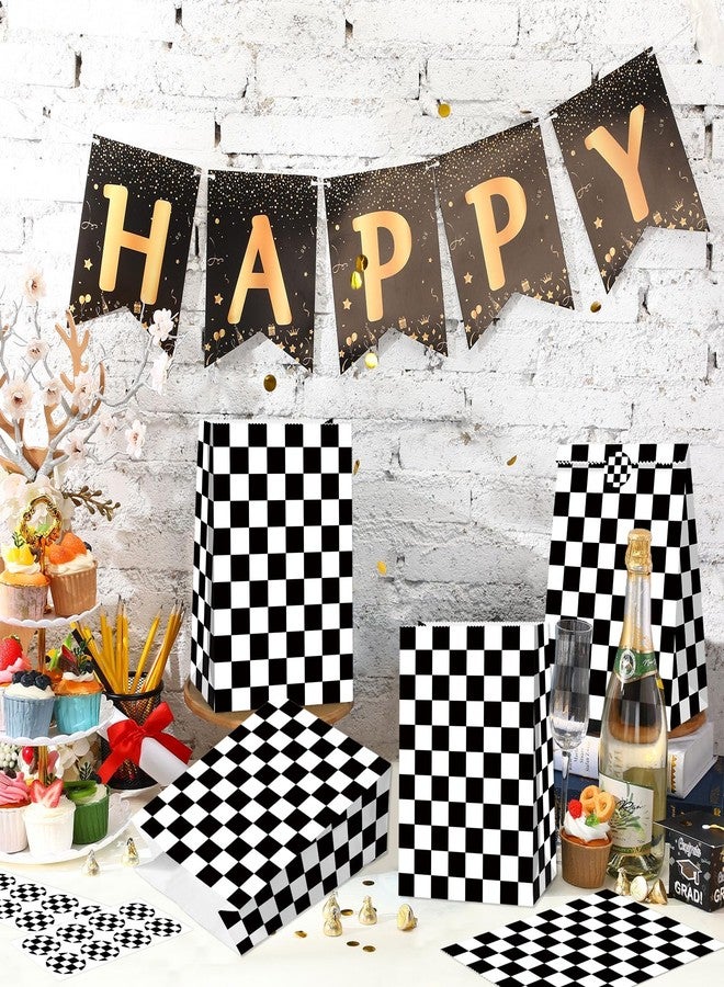 BQC 32Pcs Racecar Party Bags Race Car Goodie Bags Black and White Checkered Gift Bags Racing Birthday Party Supplies Two Fast Birthday Decorations Checkered Flag Party Supplies - Image 2